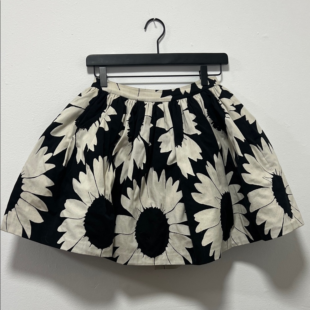 Alice + Olivia Black and Cream Floral Skater Skirt